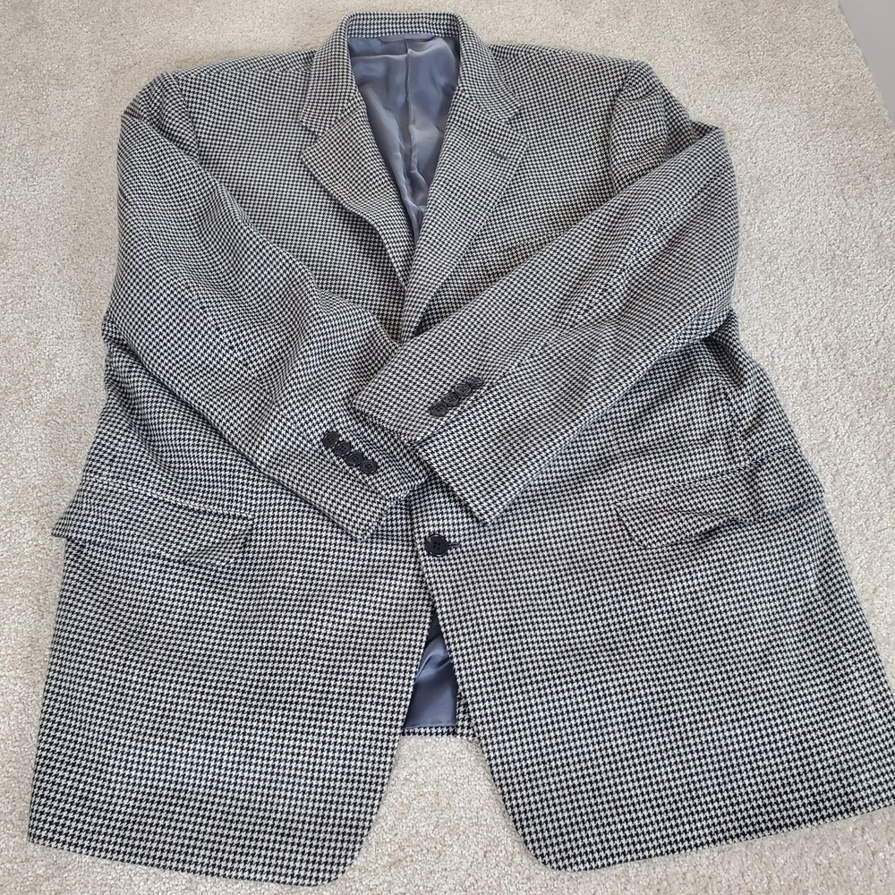 Hickey Freeman Sport Coat Size 48R Black White Houndstooth Wool Cashmere Blend - Picture 11 of 14